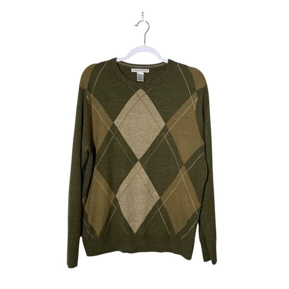 Geoffrey Beene Green Argyle Crewneck Pullover Sweater Men's Size Large - Picture 1 of 12